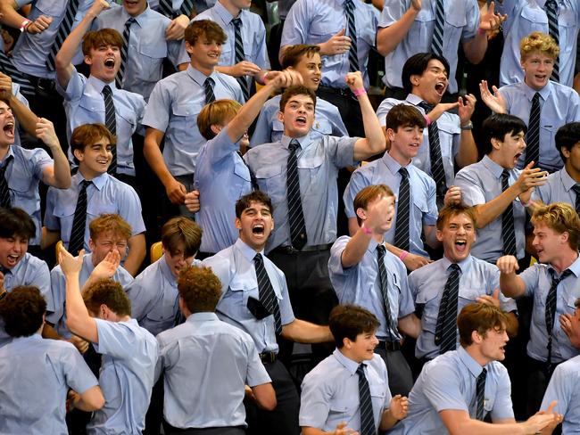 Brisbane Grammar school support their team.Action from the GPS swimming championships. Thursday March 10, 2022. Picture, John Gass