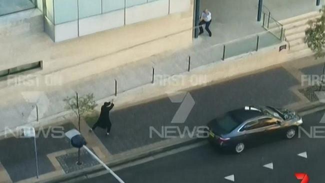 Channel 7 video of the moment Parramatta shooter 15-year-old Farhad Khalil Mohammad Jabar started firing a gun in front of Parramatta police station.