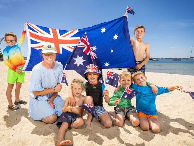 Geelong is bringing back Australia Day, and Lucy Skewes, Baz, Woody, Mack, Wal, Benji and Ted are ready to celebrate. Picture: Mark Stewart