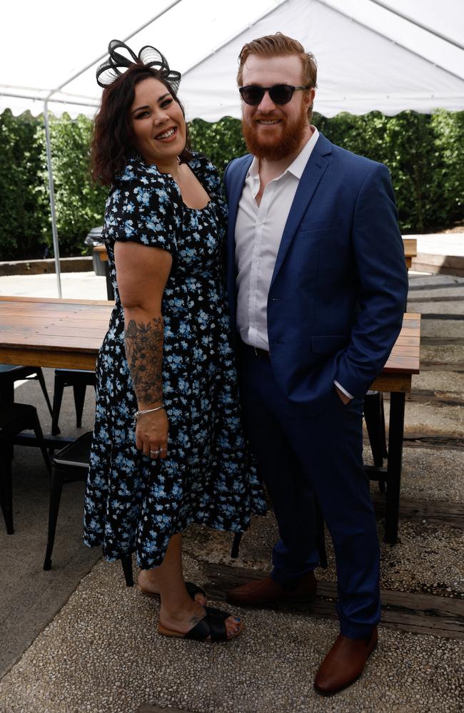 Teash Maxton, left, from Oak Flats with Jordan Print from Vincentia at Flamin Galah Brewery in Huskisson for Melbourne Cup Day. Picture: Nathan Schmidt