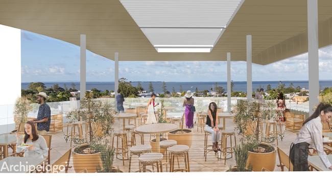 How the rooftop entertain deck deck at the revamped Waterloo Bay Hotel could look if approved. Image: Archipelago