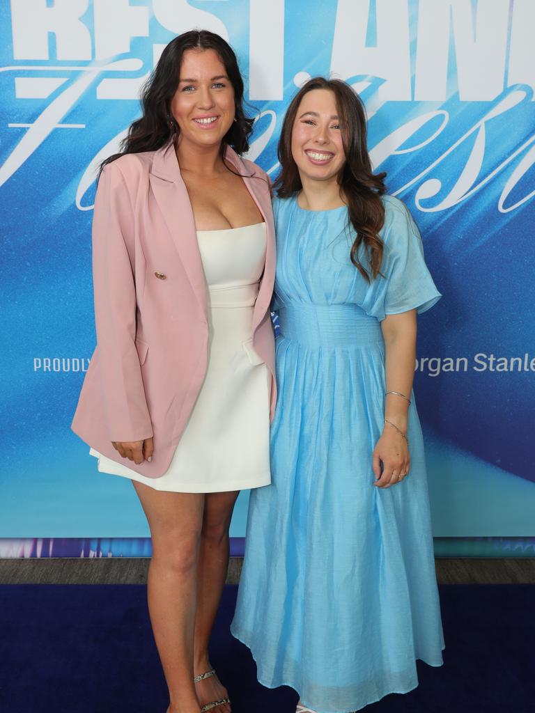 Geelong Cats’ AFLW best and fairest Blue Carpet arrivals at Kardinia Park — Maddie Laidlaw and Rose Messelwhite Picture: Mark Wilson