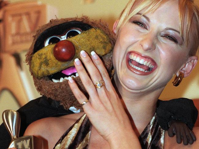 The Logie-winning puppet with Cartoon Connection co-host Terasa Livingstone in 1997.