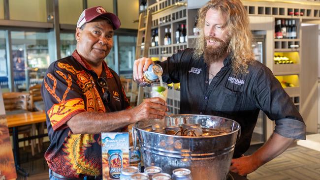 The Gulf Regional Economic Aboriginal Trust and Cairns' Copperlode Brewing Co have partnered to create a new alcoholic ginger beer. GREAT chairman Fred Pascoe and Copperlode head brewer Morgan Hind. Picture: Tanya Snelling