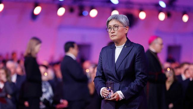 Foreign Minister Penny Wong in Oswiecim, Poland. Picture: AFP