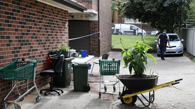 The back of the Wentworthville apartment block, where police shot two men in a carpark. Picture: Jane Dempster