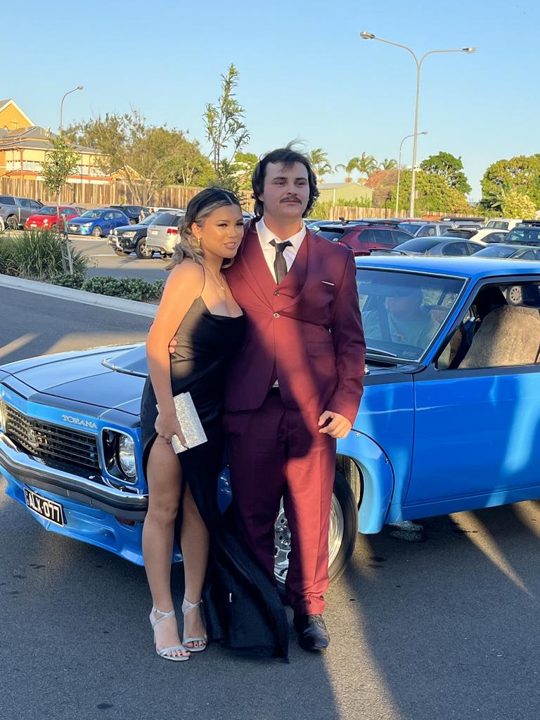 Cooper Deere and Kailia Cabarrubias arrive at the Aldridge State High School formal.