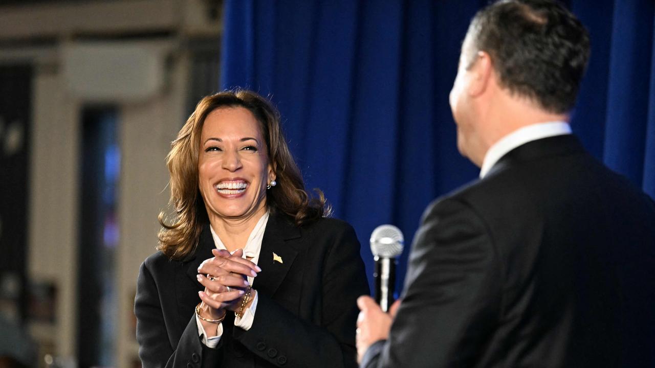 US Vice President and Democratic presidential candidate Kamala Harris and US Second Gentleman Douglas Emhoff attend a watch party after a presidential debate. Picture: AFP