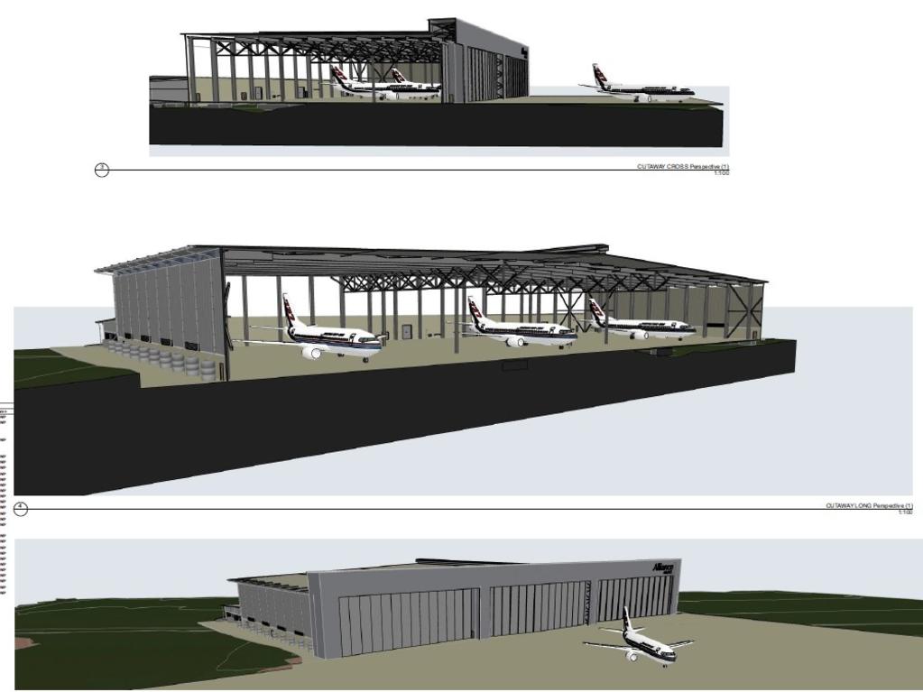 The hangar will be 140m wide, 16m high and 65m deep with space for three aircraft.