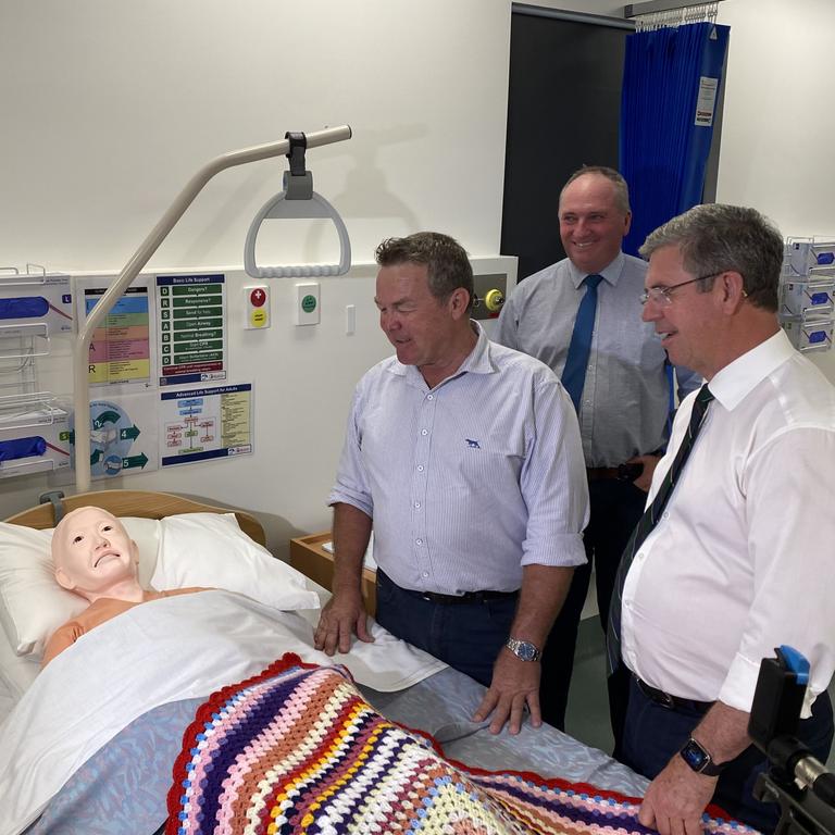 Deputy PM Barnaby Joyce joined with LNP Flynn candidate Colin Boyce and Regional Health Minister Dr David Gillespie in Gladstone on Tuesday. Picture: Nilsson Jones