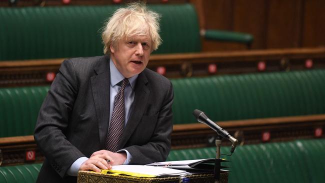 Boris Johnson lays out the government's roadmap out of the third coronavirus lockdown. Picture: AFP.