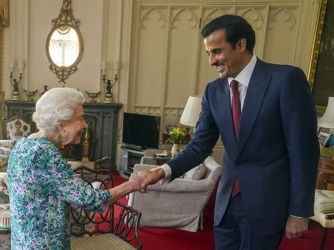 The Queen meets with the Emir of Qatar, Sheikh Tamim bin Hamad Al Thani at Windsor Castle on May 24, 2022. Picture Steve Parsons - WPA Pool/Getty Images