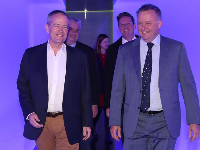 Opposition Leader Bill Shorten with Shadow Minister for Tourism, Anthony Albanese, the Member for Franklin, Julie Collins, the Member for Lyons, Brian Mitchell and Laborâ€™s candidate for Clark, Ben McGregor in Tasmania at MONA. Picture Kym Smith