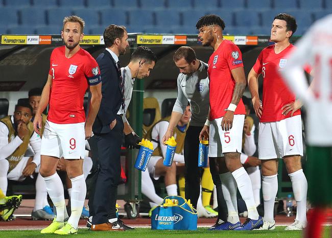 England manager Gareth Southgate consults Tyrone Mings. Picture: Getty Images