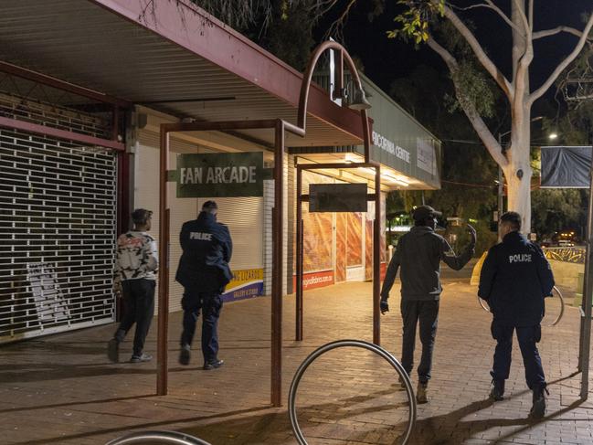 The Northern Territory Police Commissioner has activated a snap 72 hour curfew between the hours of 10pm-6am, after what was described as a “horror” weekend in Alice Springs for both police and residents. Picture: Grenville Turner