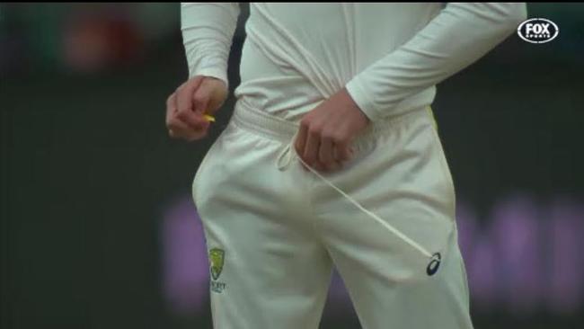 Broadcast footage captured Cameron Bancroft attempting to hide the sticking plaster he is alleged to have used to tamper with the ball.