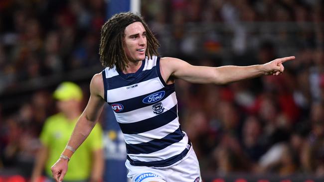 Gryan Miers kicked three goals in Geelong’s win over Adelaide. Picture: David Mariuz. 