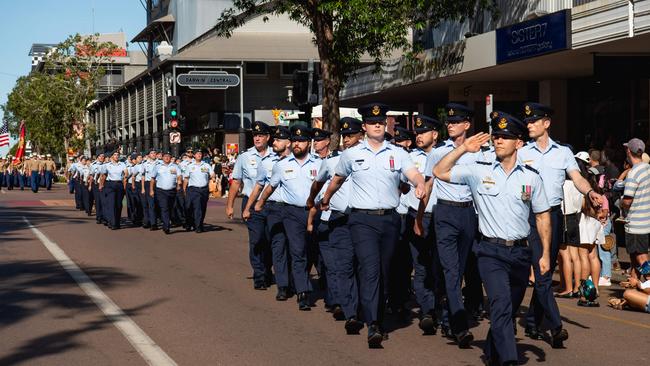 The Anzac Day march through Knuckey Street in Darwin. Picture: Pema Tamang Pakhrin