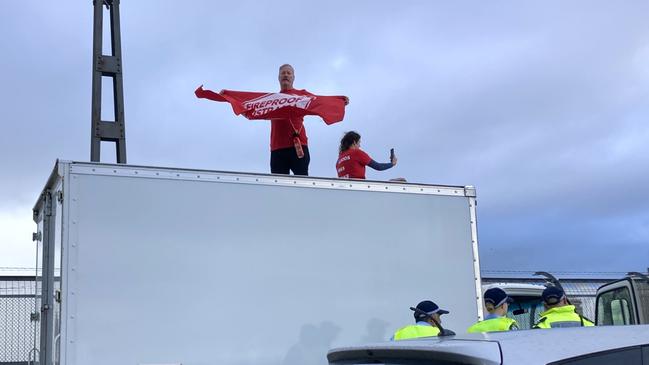 Two of the protesters in action on Wednesday. Picture: Tim Hunter