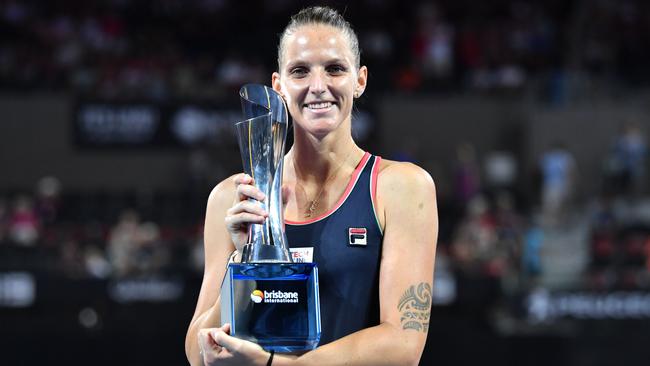 Karolina Pliskova with the Evonne Goolagong Cawley trophy. Picture: AAP