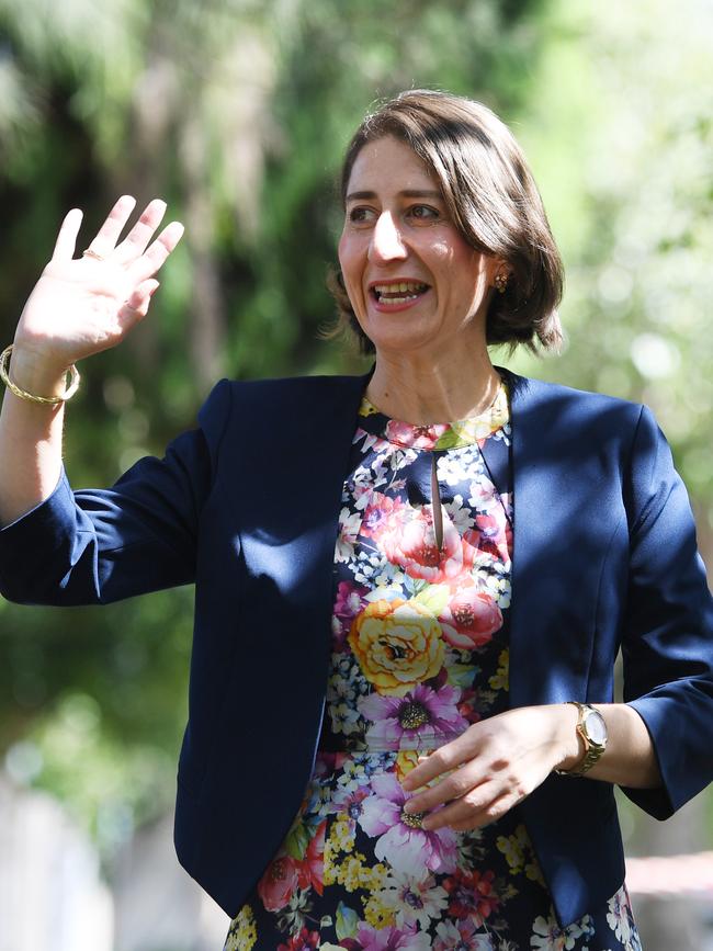 Premier Gladys Berejiklian at a press conference in Willoughby on Sunday. Picture: Tracey Nearmy