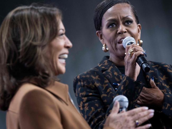 US Vice President and Democratic presidential candidate Kamala Harris campaigns with former US First Lady Michelle Obama at a rally at the Wings Event Center in Kalamazoo, Michigan, October 26. Picture: Brendan Smialowski / AFP