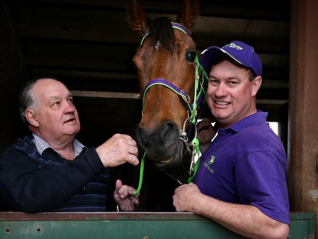 Queanbeyan Trainer Joe Cleary, his father Frank and champion Mare Chaquinta.