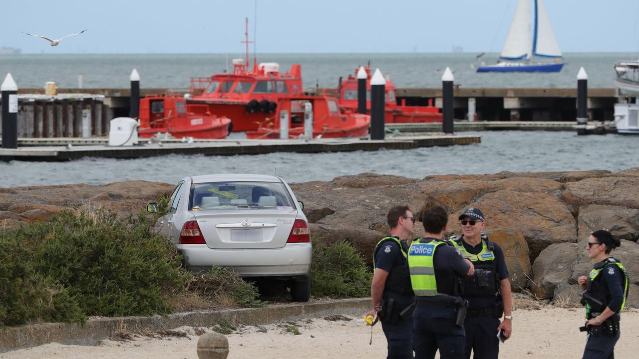 An out of control car at Rippleside drove across the sand into a Breakwater . Picture: Mark Wilson