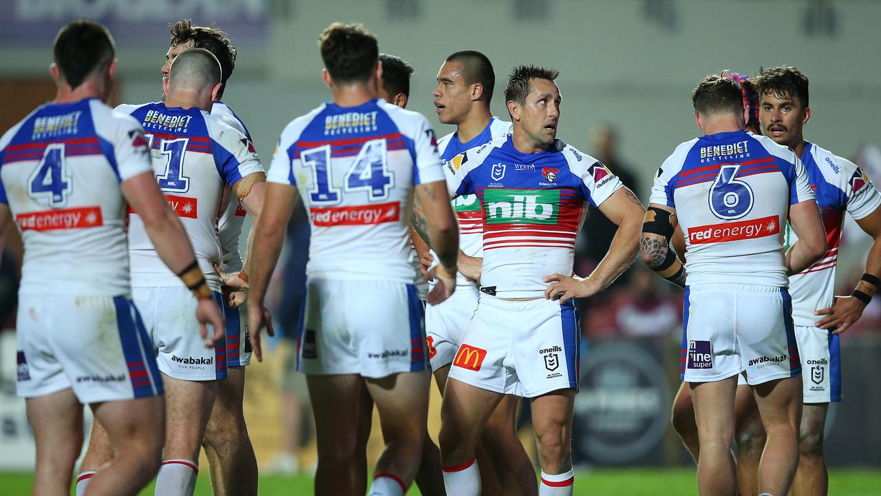 Mitchell Pearce of the Knights looks on