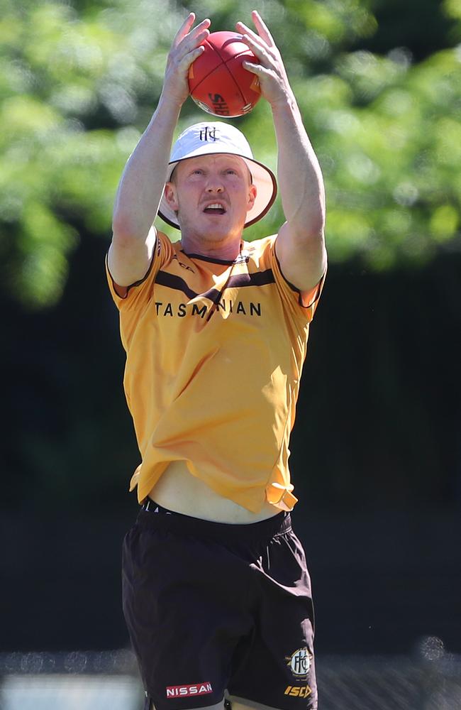 James Sicily at Hawthorn pre-season training at Waverley Park. Picture: David Crosling