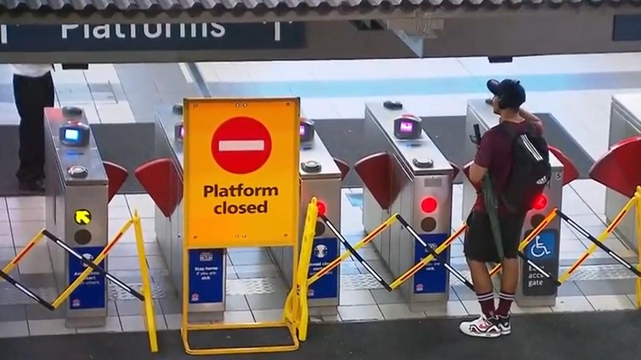 Platforms closed at Wolli Creek after all trains were cancelled amid union fight with transport bosses in Sydney. Picture: 7News