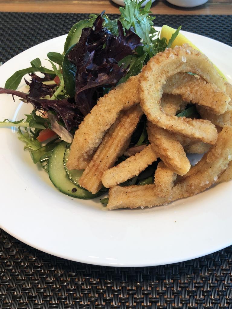 Qantas lounge salt and pepper squid. Picture: Kylie Lang