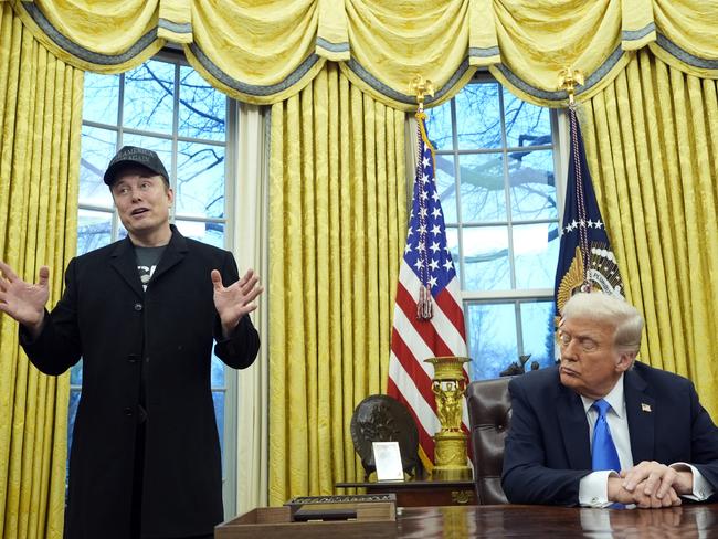 President Donald Trump listens as Elon Musk speaks in the Oval Office at the White House, in Washington. Picture: AFP