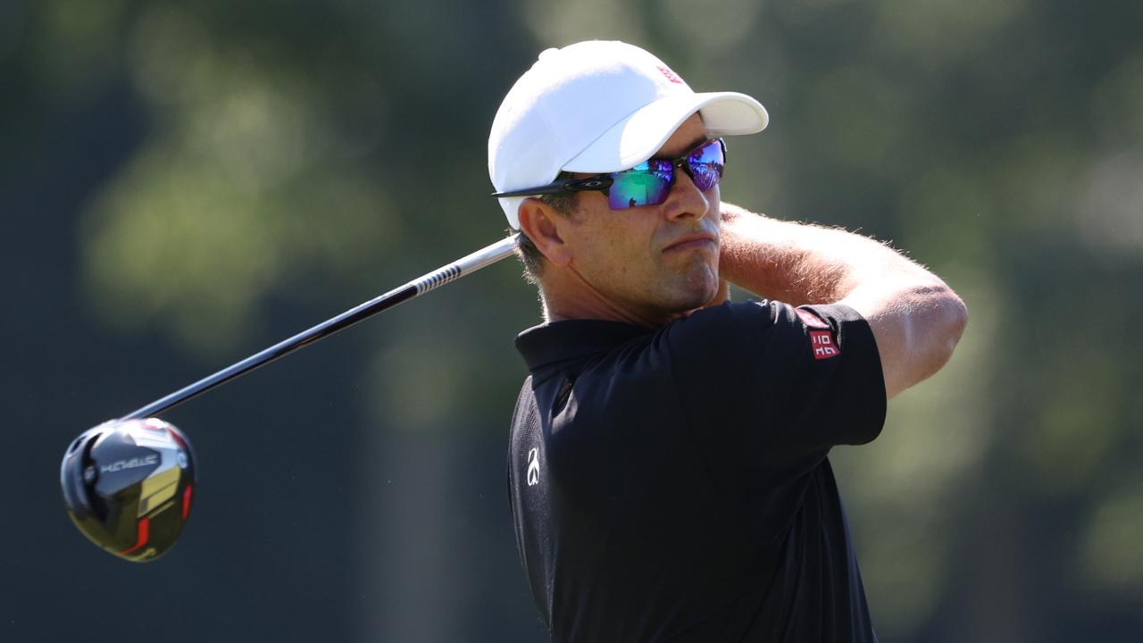 WILMINGTON, DELAWARE – AUGUST 18: Adam Scott of Australia plays his shot from the third tee during the first round of the BMW Championship at Wilmington Country Club on August 18, 2022 in Wilmington, Delaware. (Photo by Rob Carr/Getty Images)