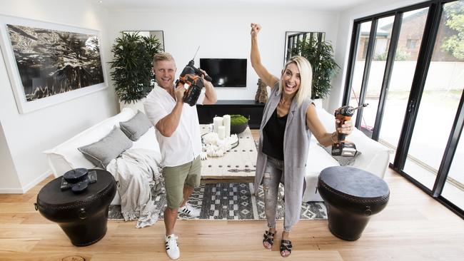 Last year's House Rules winners Aaron and Daniella have finished their first solo houseflip in Broadbeach Waters. Picture: Nigel Hallett