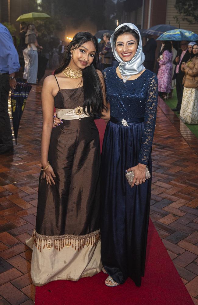 Ankita Sajjan (left) and Shumaila Wahab at Fairholme College formal, Wednesday, March 27, 2024. Picture: Kevin Farmer