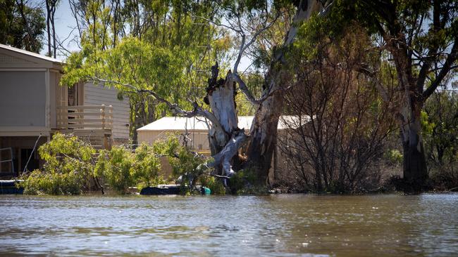 The aftermath and debris left behind as the Murray River Flood waters recede at Foxtale Houseboats house and property in the Riverland town of Morgan SA. Picture Emma Brasier