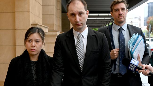 Alexander Campbell, centre, who killed teenager Sophia Naismith with his Lamborghini in 2019, pictured at district court after the sentence was handed down. Picture: NCA NewsWire / Naomi Jellicoe