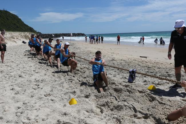 The Southport Sharks VFL team during a preseason training camp at Tallebudgera Beach. Picture: Mike Batterham
