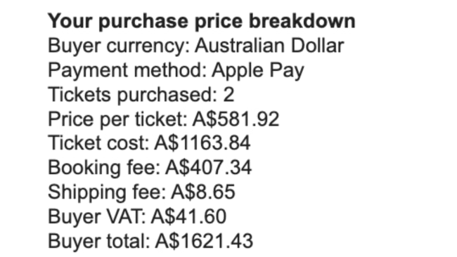 The cost breakdown supplied shows the extra fee added. Image: Supplied