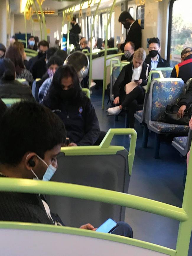 Not all commuters were wearing masks on the Glen Waverley line on Wednesday morning.