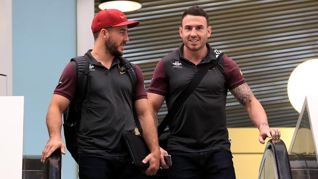 Former Broncos teammates Ben Hunt and Darius Boyd. Picture: Adam Head