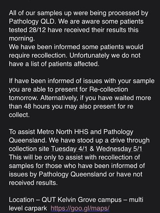 Covax Australia testing clinic tells patients to get retested. Picture: Facebook via NCA NewsWire