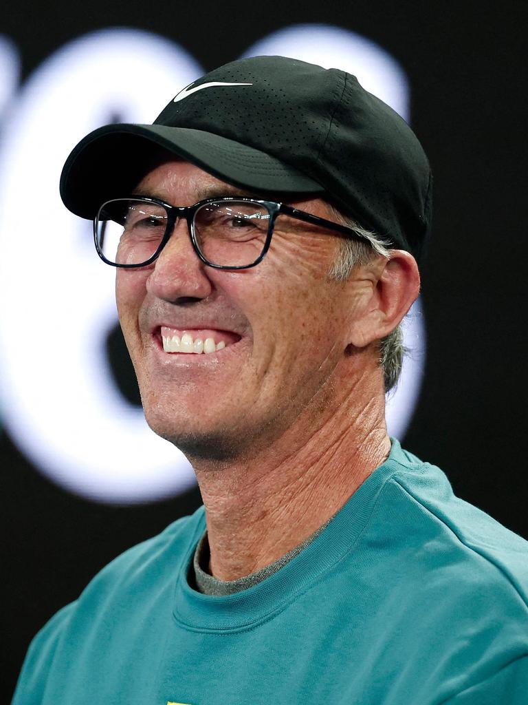 Sinner’s proud Australian coach Darren Cahill looks on during his semi-final win over Ben Shelton on Friday. Picture: Martin Keep / AFP