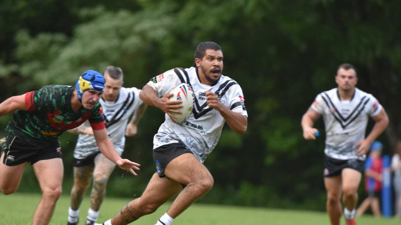 Leroy Buchanan storming his way to a try for the Bellingen Dorrigo Magpies in the 32-10 win over the Australian Army Thunder.. . Picture: Matt Deans