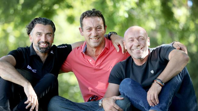 Italian 1988 Olympic cycling stars Fabio Baldato, David Solari and Giovanni Lombardi in Adelaide this week. picture: AAP Image