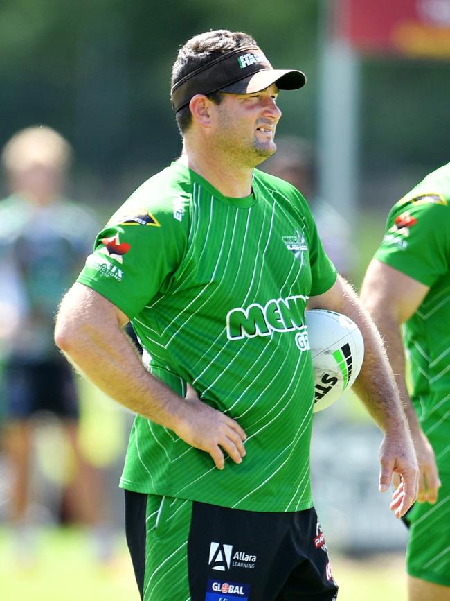 North Queensland Cowboys vs Townsville Blackhawks scrimmage game at the Rugby Park, Ayr. Coach Aaron Payne . Picture: Alix Sweeney.