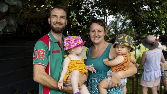 Chris Burley, Rhea Burley, Gem Ferguson and Rhys Ferguson as families enjoy a day of fun and activities at a special Harmony Day celebration at the Malak Community Centre as part of the Fun Bus program. Picture: Pema Tamang Pakhrin