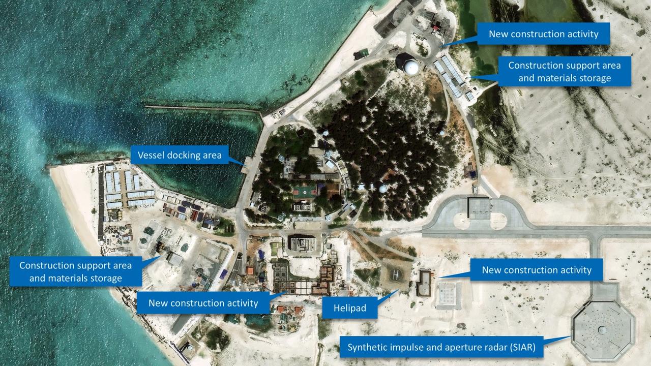 After rapid building work over the past year, Triton has become one of Beijing’s major intelligence hubs in the South China Sea. Picture: Maxar Technologies/Chatham House