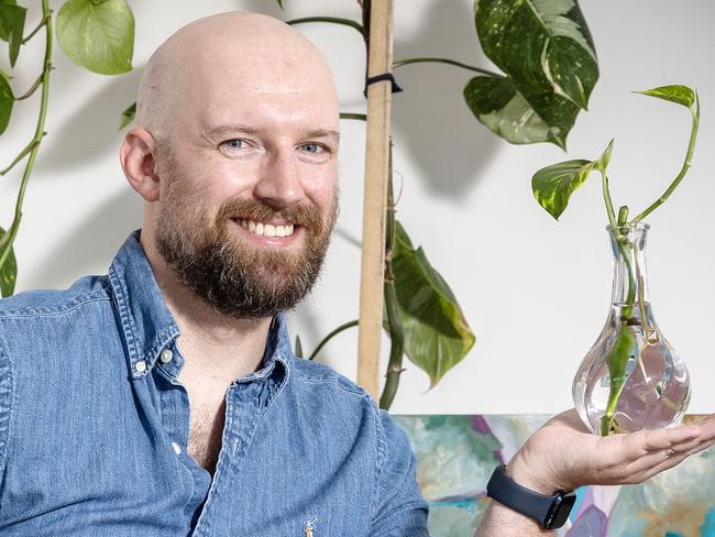 ADELAIDE, SOUTH AUSTRALIA - Advertiser Photos JANUARY 9, 2025: Plant Lover Alex Wright with some of his many indoor plants. Picture: Emma Brasier